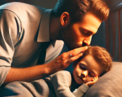 Padre besando en la frente a su hijo