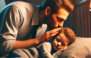 Padre besando en la frente a su hijo